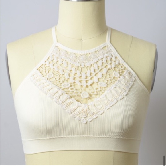 SALE Cream Beige Ivory New Edgy Chic Comfy Crochet Bralette Bra Brami - Picture 4 of 11